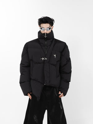 Streetwear-Cropped-Puffer-Jacket---Asymmetrical-Metal-Design-Black