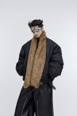 Streetwear-Faux-Fur-Puffer-Coat---Detachable-Scarf-Oversized-Design-Black