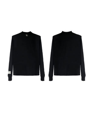 Streetwear-High-Neck-Padded-Shoulder-Tee---Metallic-Print-Loose-Fit-Black