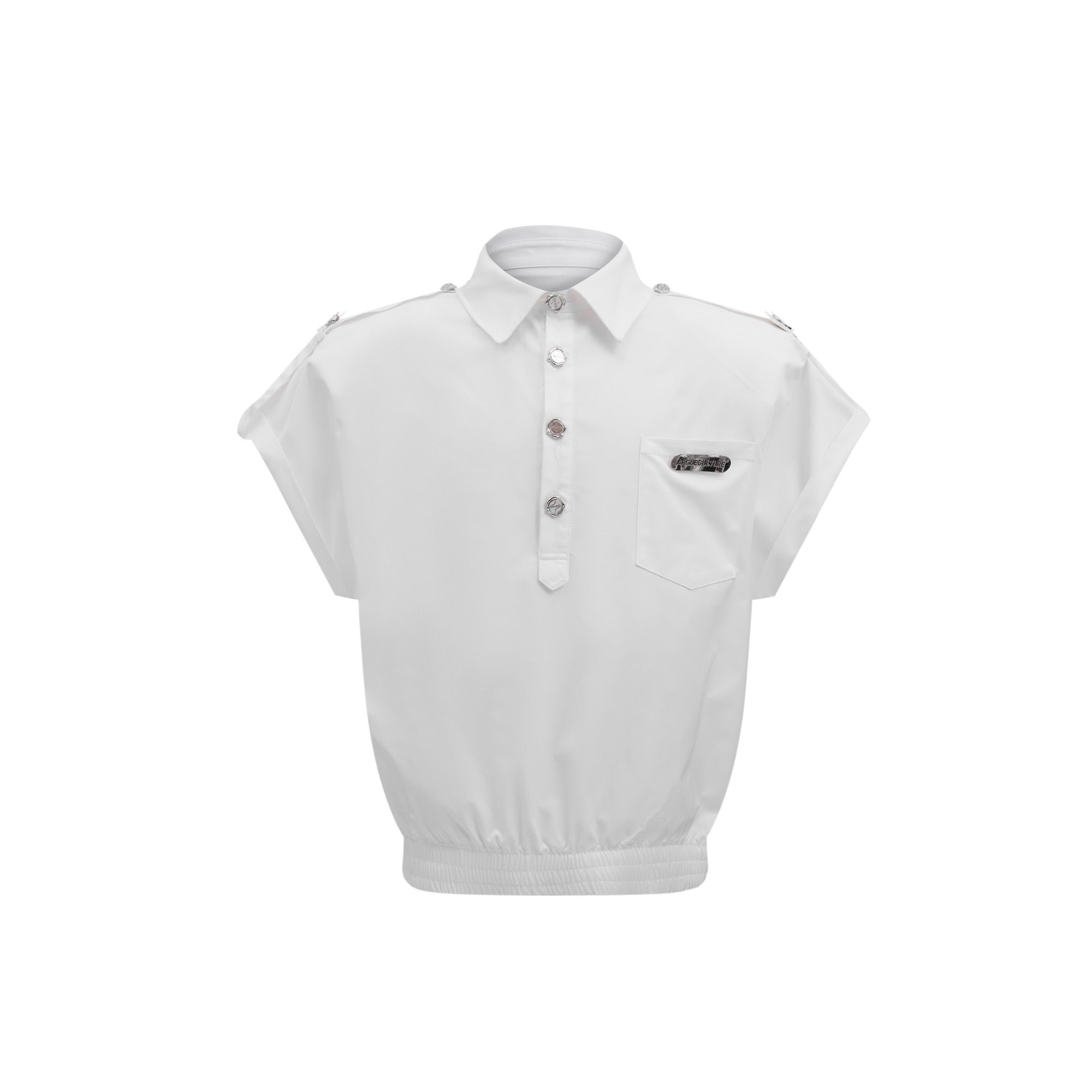 Streetwear-Metal-Button-Polo-Shirt-with-Structured-Shoulder-White