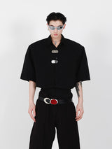Streetwear-Metal-Button-Shoulder-Pad-White-Shirt---Unisex-Minimalist-Black