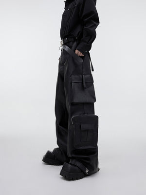 Streetwear-PU-Leather-Pants---Wide-Leg-with-Metal-Zippers--Pockets-Black