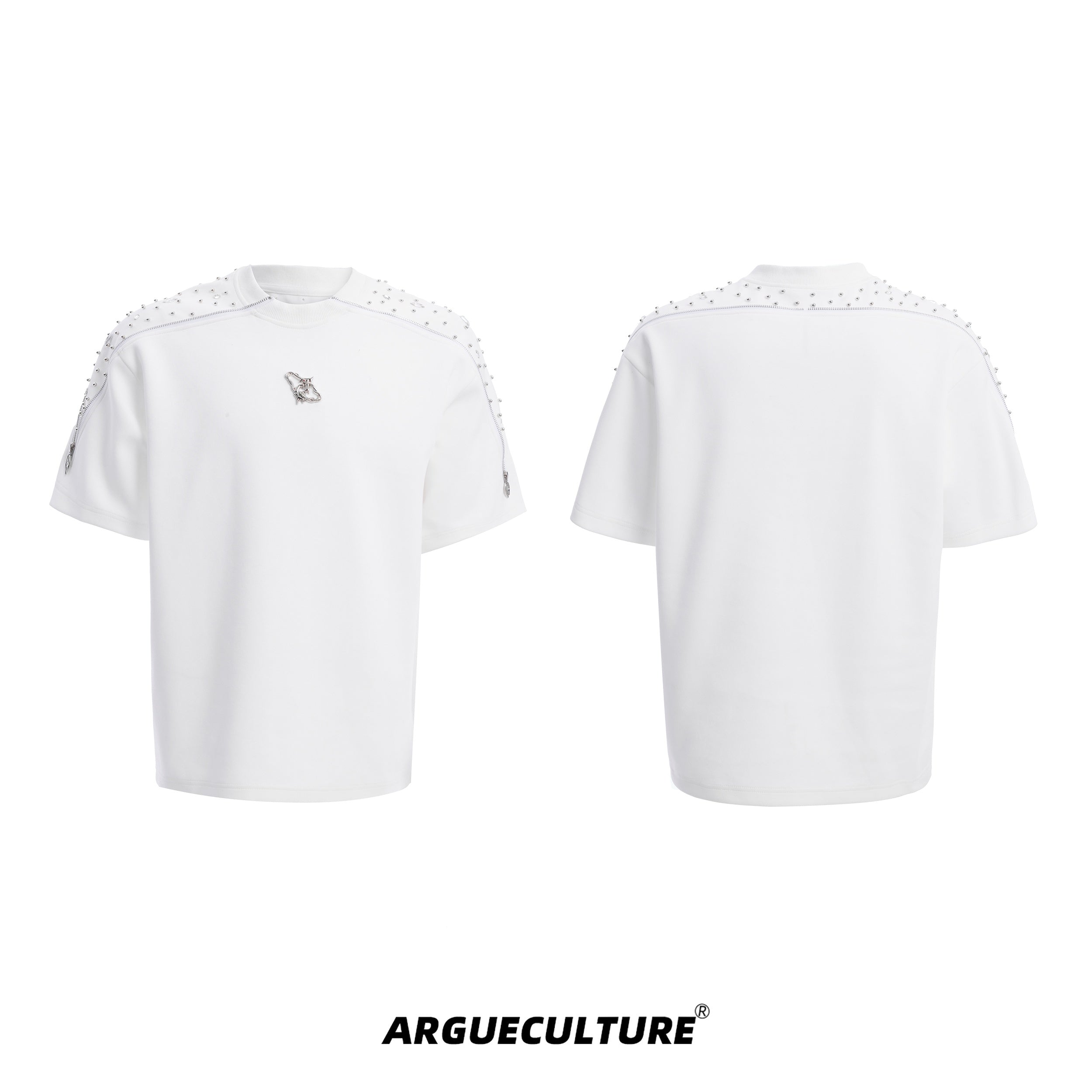 Streetwear-Rhinestone-Zip-Tee---Oversized-Round-Neck-T-Shirt-White-jacket