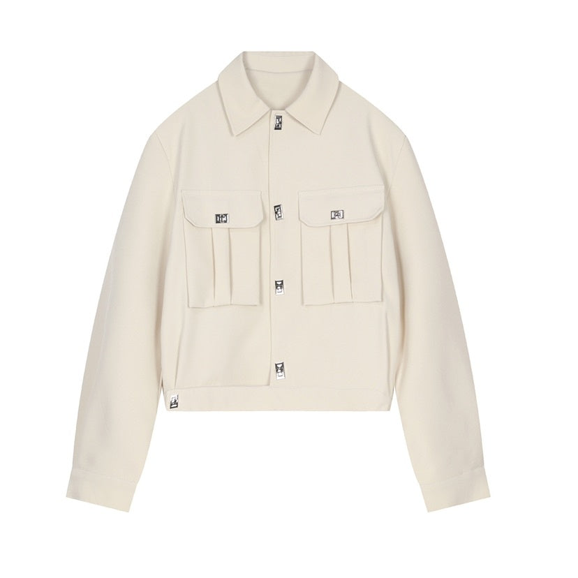 Streetwear-Short-Puffer-Jacket---Metallic-Buttons---Oversized-Pockets-Ivory