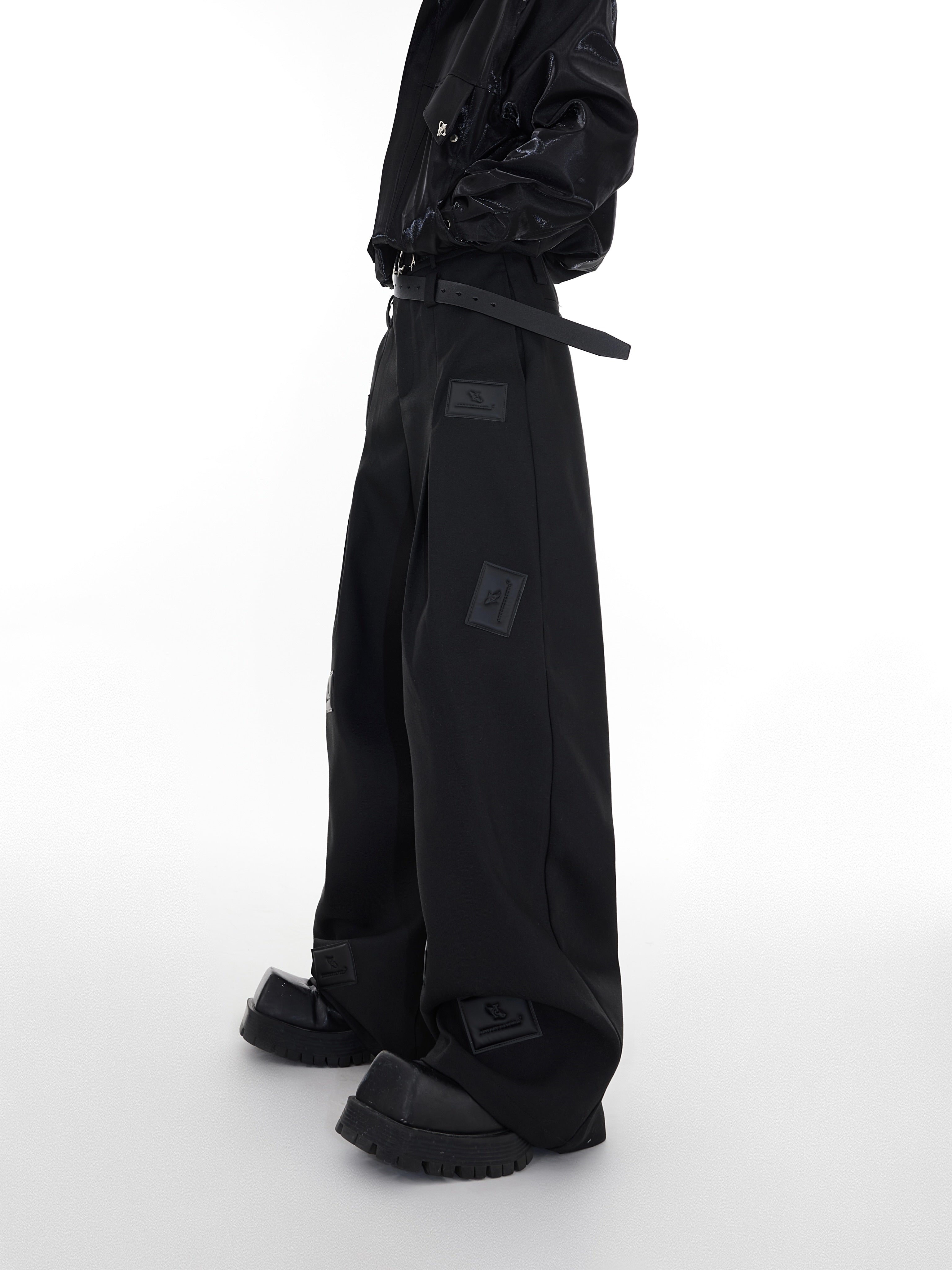 Streetwear-Twill-Trousers---Relaxed-Fit-Drop-Crotch-Pants-Black