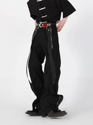 Streetwear-White-Pants---Metal-Zipper-Detail-Straight-Leg-Trousers-Black