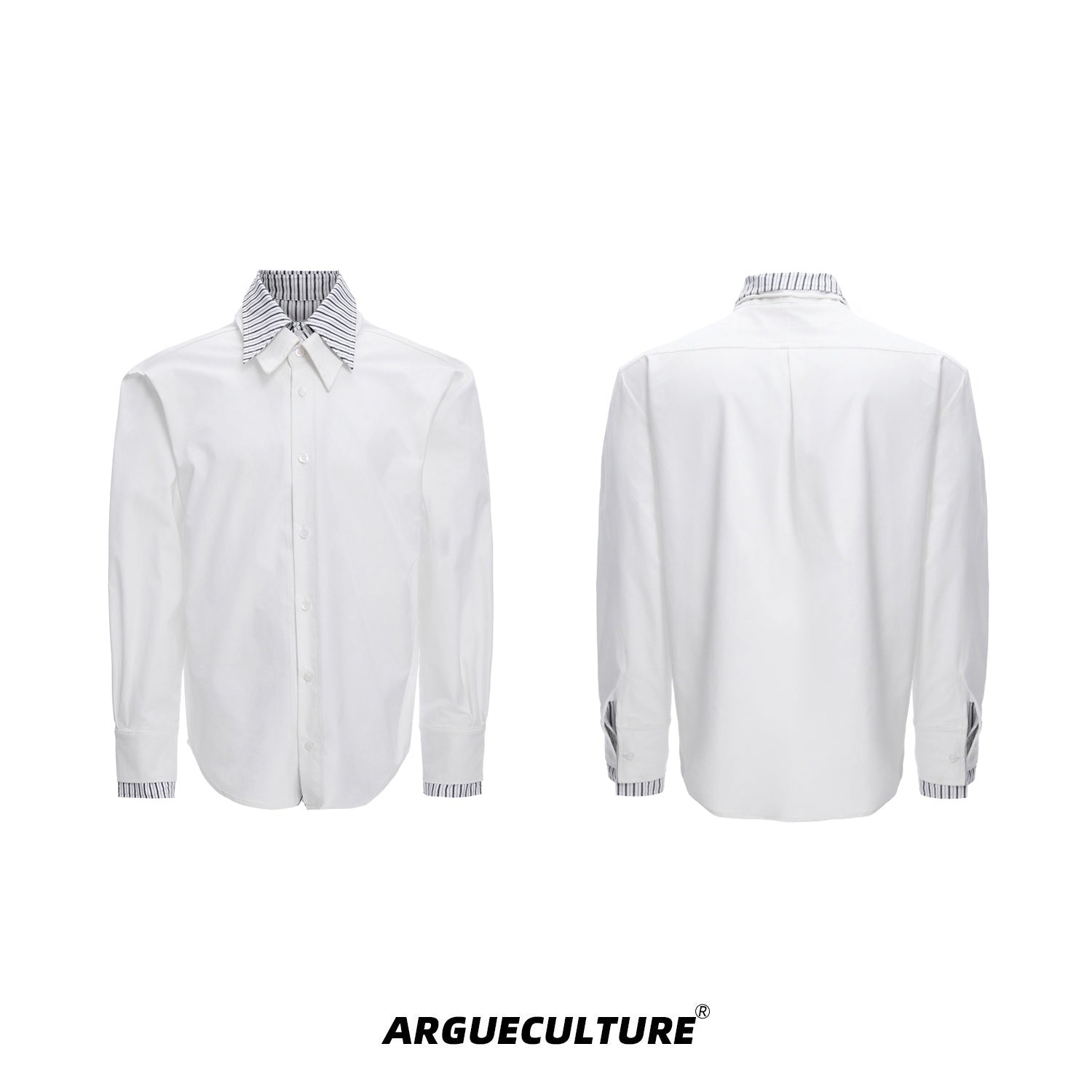 Striped-Color-Block-Shirt---Layered-Streetwear-Top-White