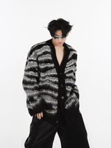 Striped-Mohair-Cardigan---Oversized-V-Neck-Knit-Sweater-Unisex-Black-and-White-(Built-In Scarf)