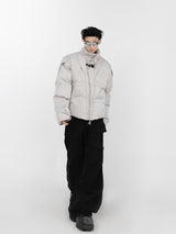 Structured-Stand-Collar-Cotton-Jacket---Minimalist-Streetwear---Metal-Accents-Gray