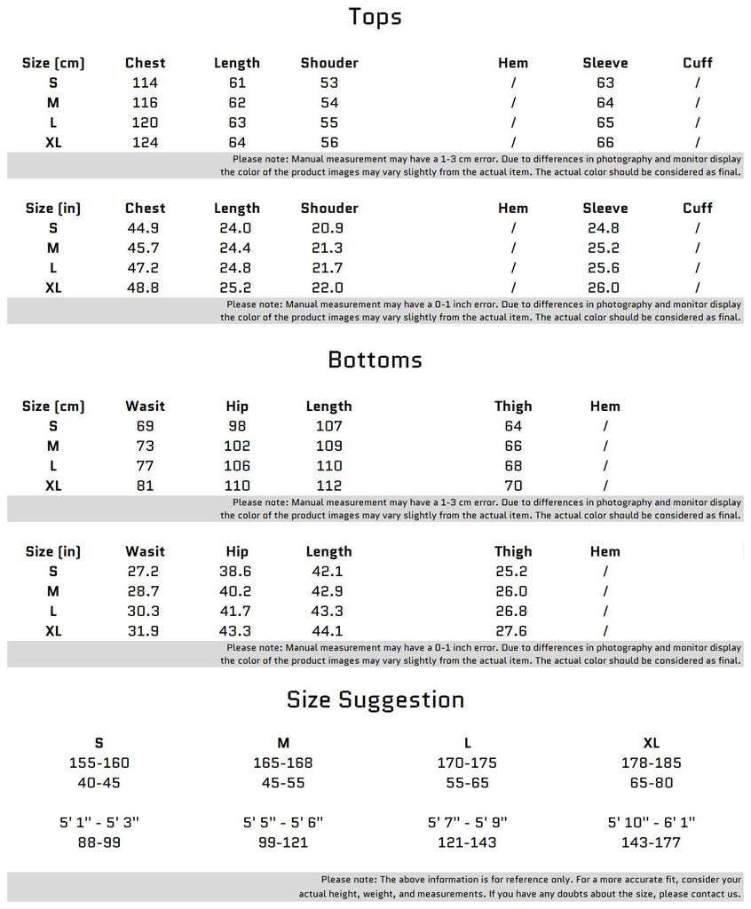 Size Chart for Heavy Duty Distressed Denim Suit For Urban Rebels