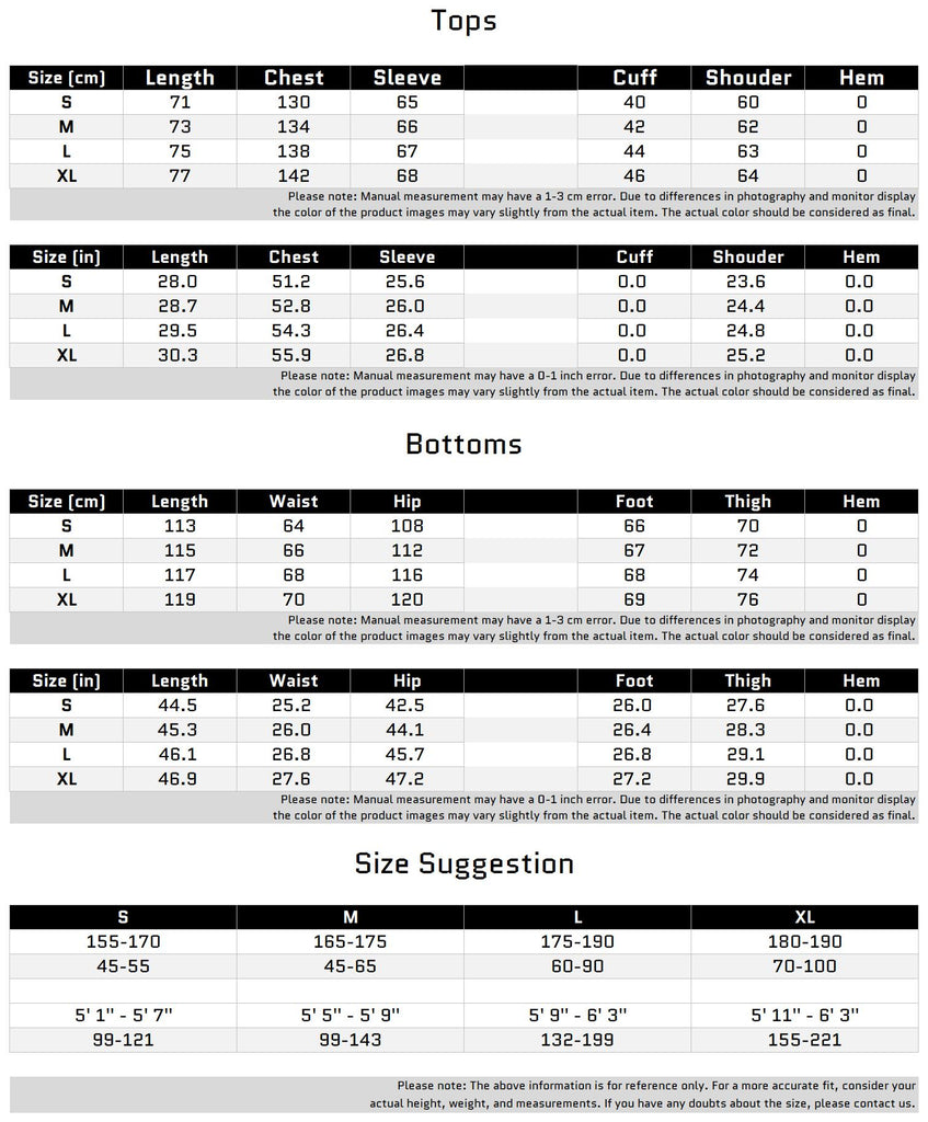 Size Chart for Asymmetrical Cut Fringe Track Suit with Detachable Stand Collar