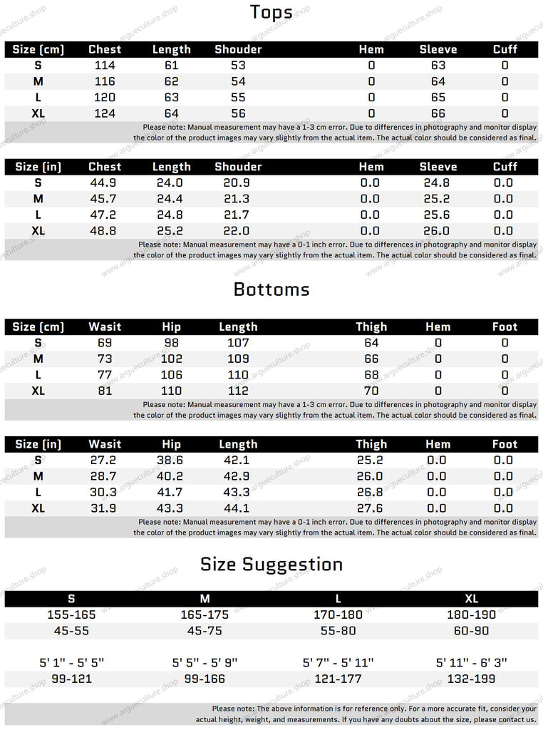 Size Chart for Vintage Washed Denim Jacket and Cargo Pants Set with Large Pockets