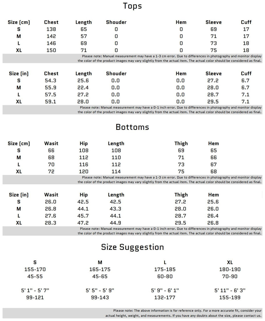 Size Chart for Reflective Tracksuit with Faux Leather Panels ¨C Futuristic Contrast Hoodie Set