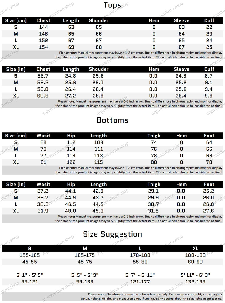 Size Chart for Relaxed Hoodie Set with Wide-Leg Pants and Drawstring Details