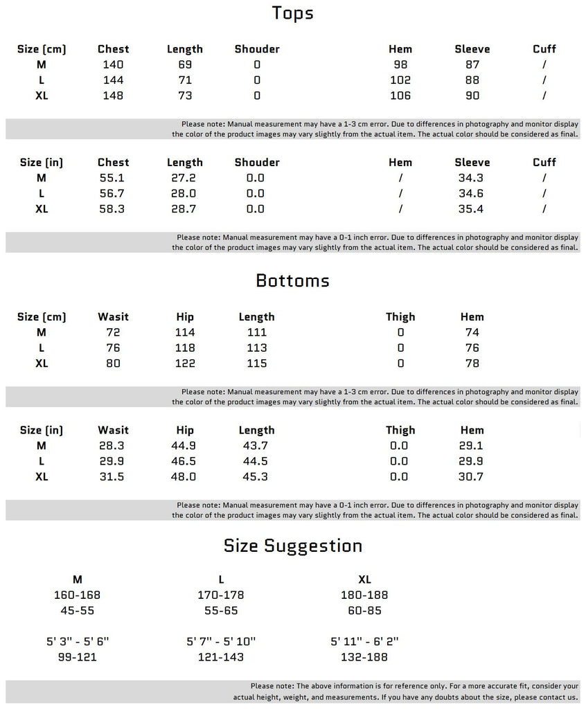 Size Chart for High Quality Track Suit - Sporty Racing Stripe Design