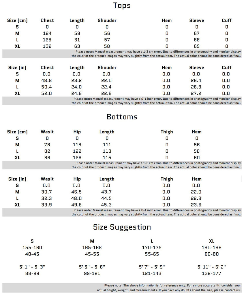 Size Chart for Sequin Split Design Track Suit for Street Chic Appeal