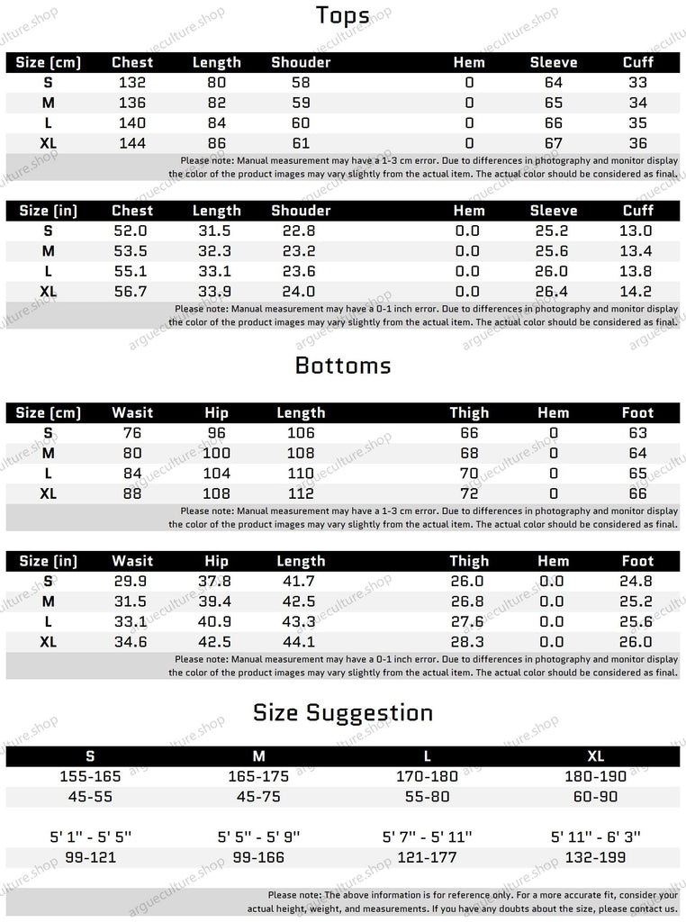 Size Chart for Double-Layer Collar Blazer Set with Relaxed Fit