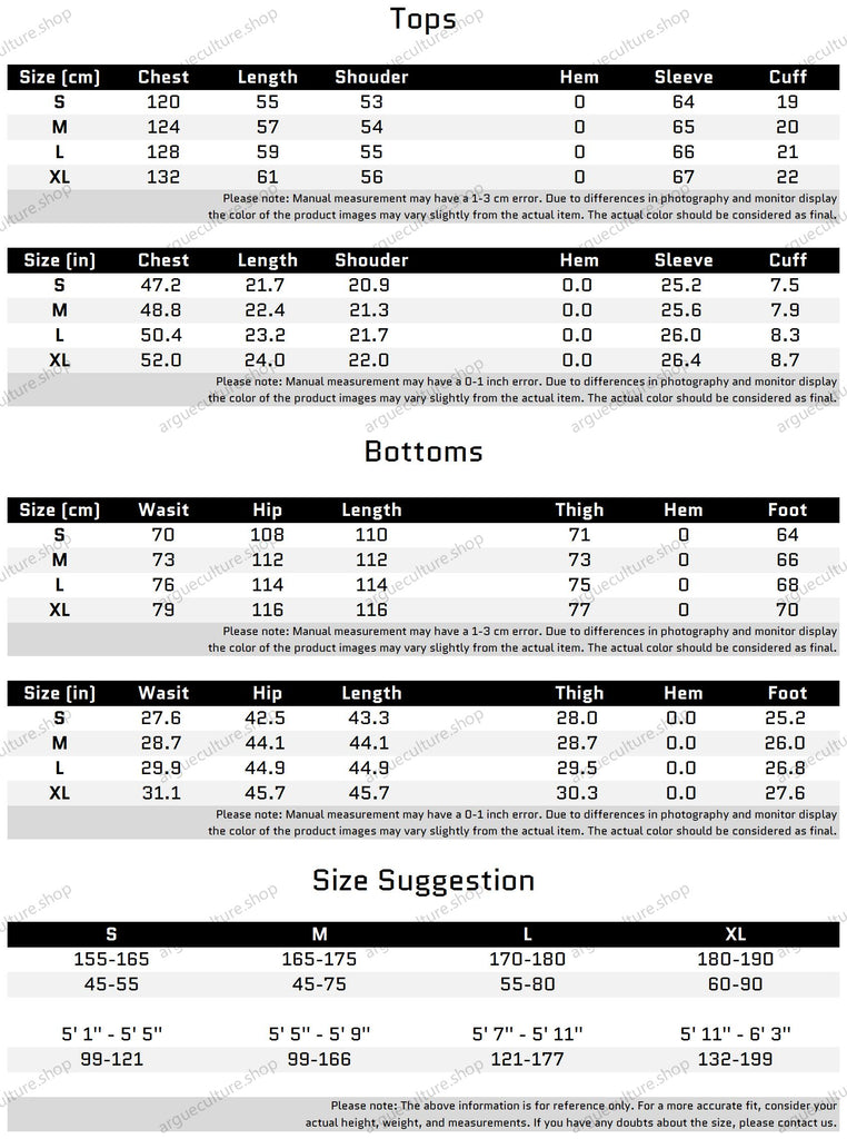 Size Chart for Metal Studded Sweatshirt Set with Relaxed Pants