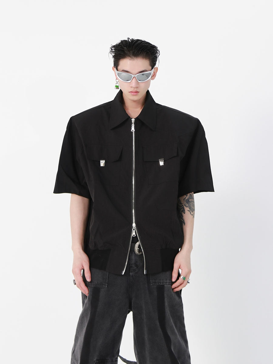 Summer-Cropped-Shoulder-Pad-Tee---Metallic-Streetwear-Jacket-Black