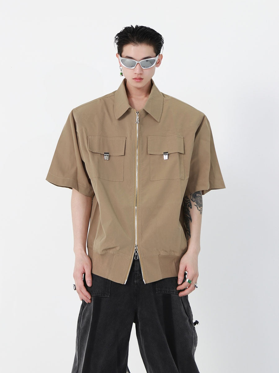 Summer-Cropped-Shoulder-Pad-Tee---Metallic-Streetwear-Jacket-Khaki
