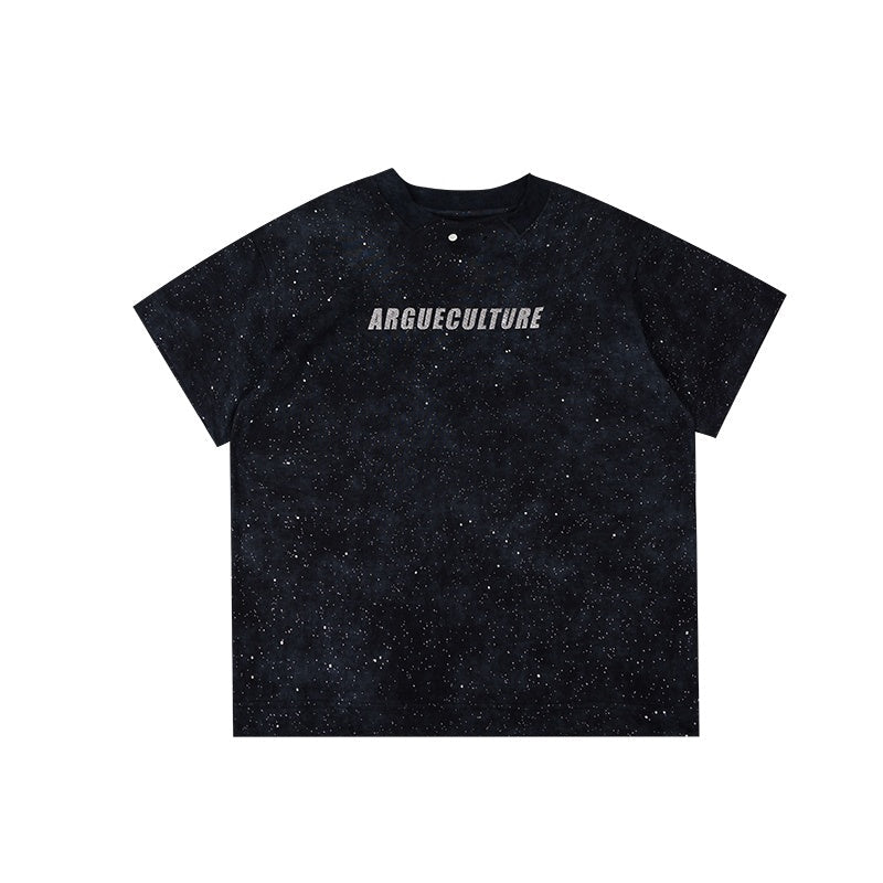 Summer-Graphic-Tee---Metallic-Print-Shoulder-Pads-Streetwear-Top-Black
