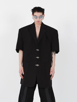 Summer-Metal-Buckle-Shoulder-Pad-Blazer---Loose-Fit-Streetwear-Jacket-Black-Summer Fabric