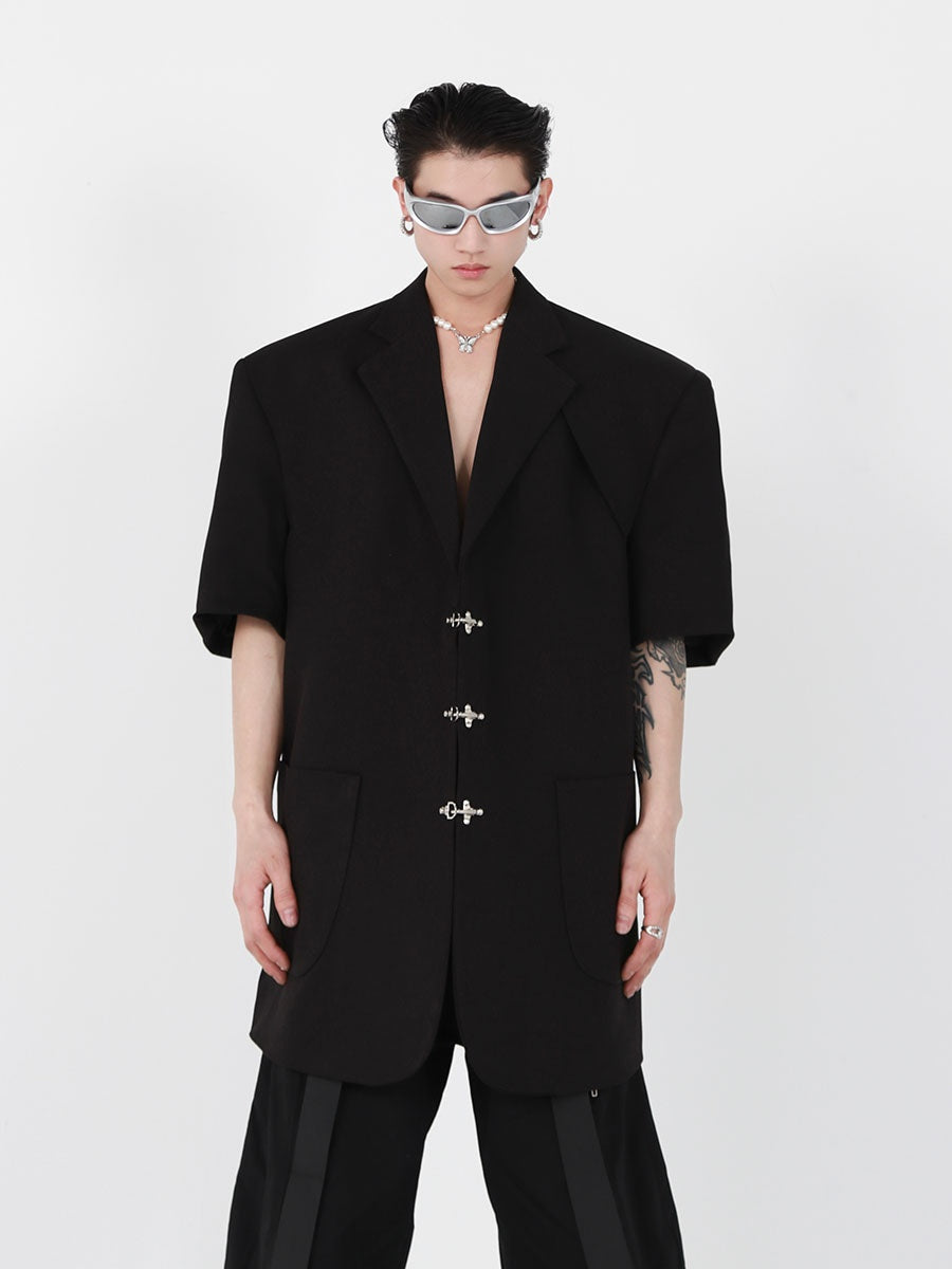 Summer-Metal-Buckle-Shoulder-Pad-Blazer---Loose-Fit-Streetwear-Jacket-Black-Summer Fabric