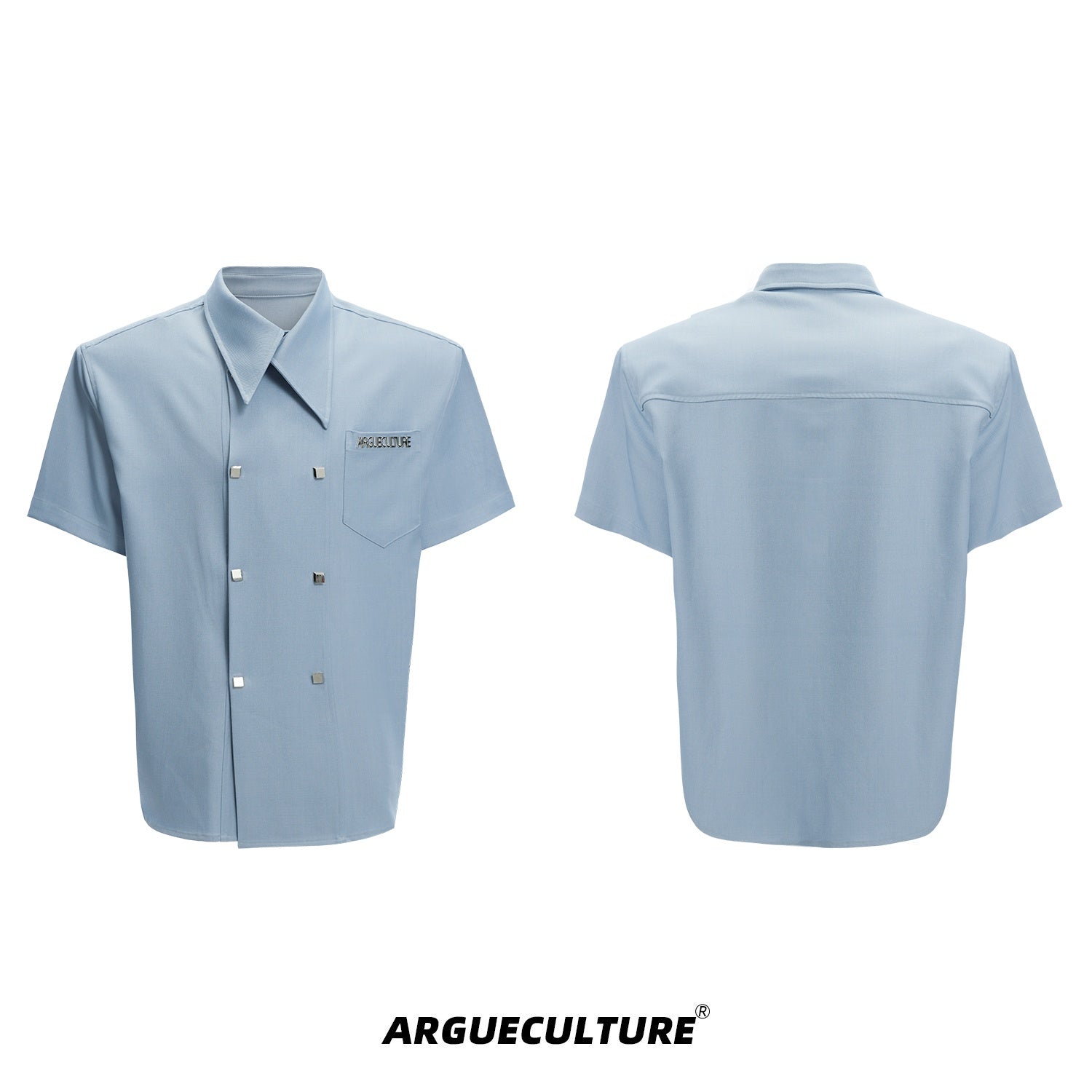 Summer-Slim-Fit-Double-Breasted-Casual-Short-Sleeve-Shirt-Blue-T-shirt