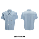 Summer-Slim-Fit-Double-Breasted-Casual-Short-Sleeve-Shirt-Blue-T-shirt