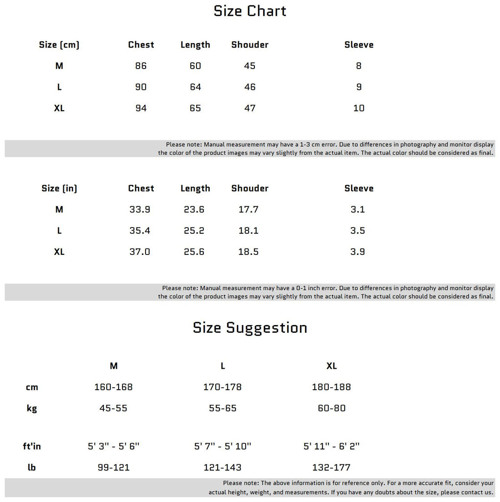 Size Chart for 통기성이 뛰어난 질감의 메탈 메시 디자인 티셔츠