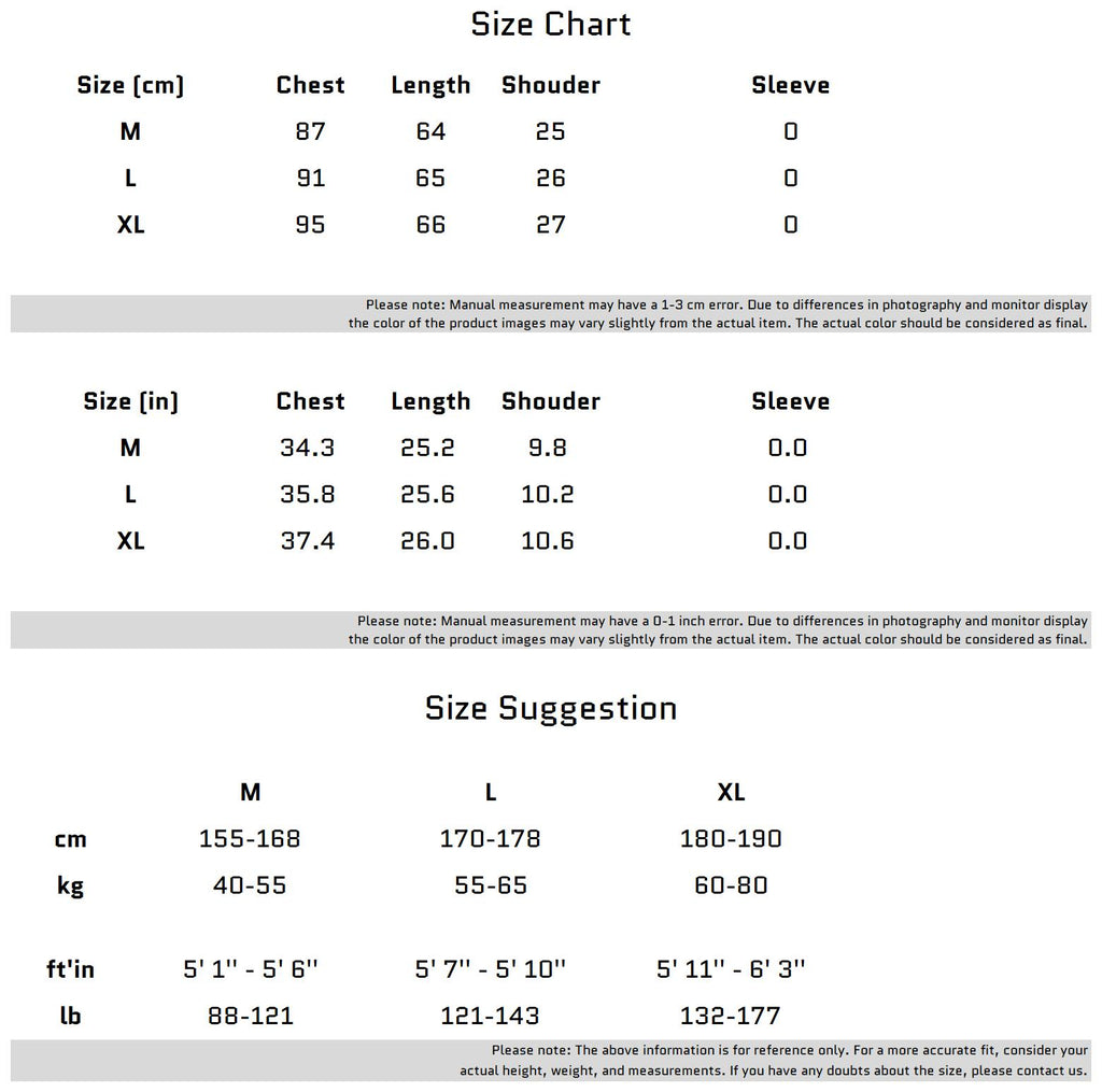 Size Chart for 탈부착 가능한 금속 클립이 있는 겹겹이 비치는 탱크탑