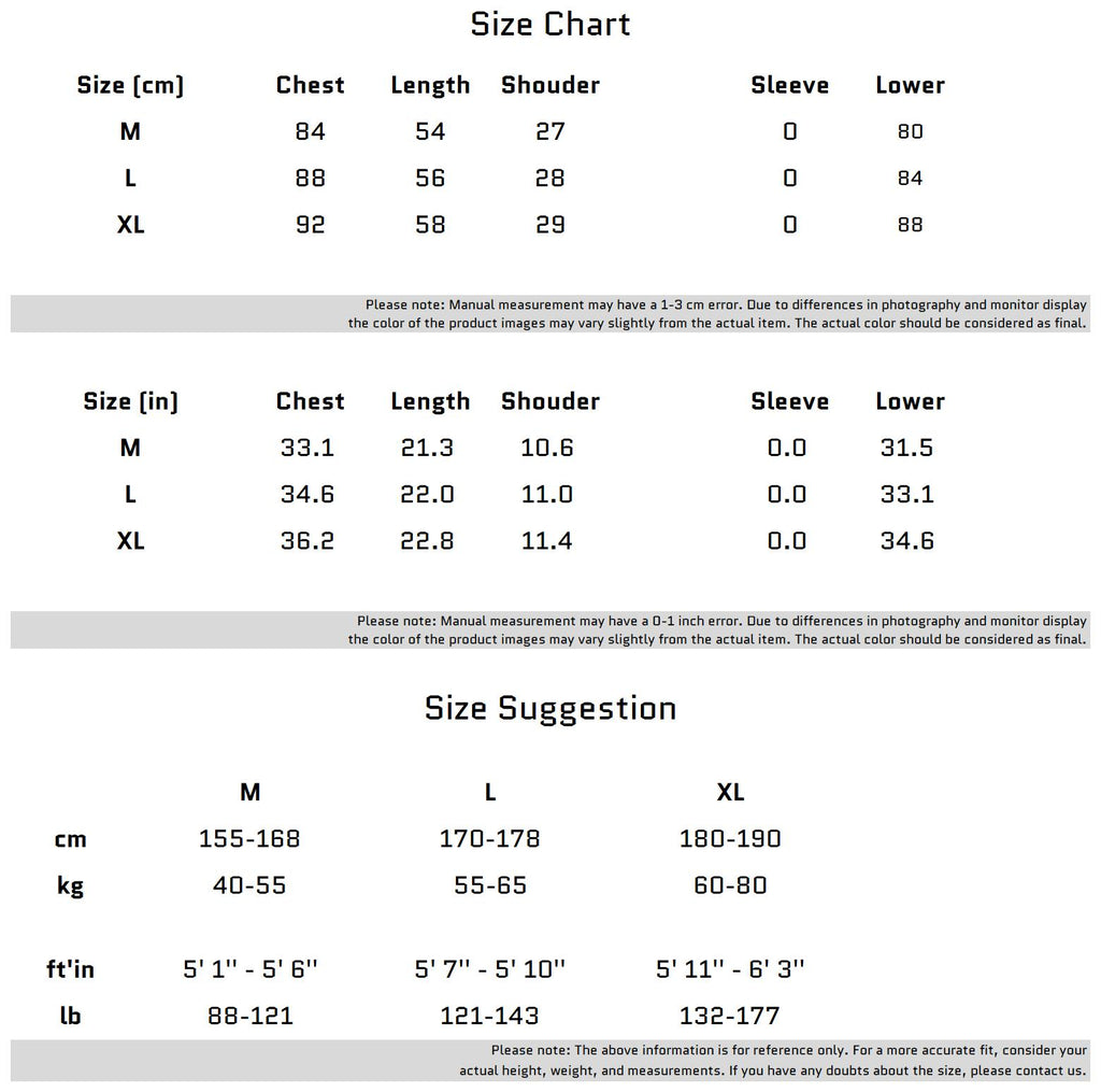 Size Chart for 메탈 어깨 스트랩과 금속 장식이 있는 탱크탑