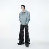 Textured-PU-Leather-Asymmetrical-Overshirt---Double-Sided-Design-Blue
