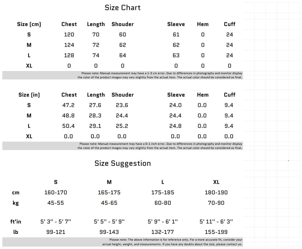 Size Chart for V-Neck Cardigan Sweater with Ribbed Design and Metallic Logo