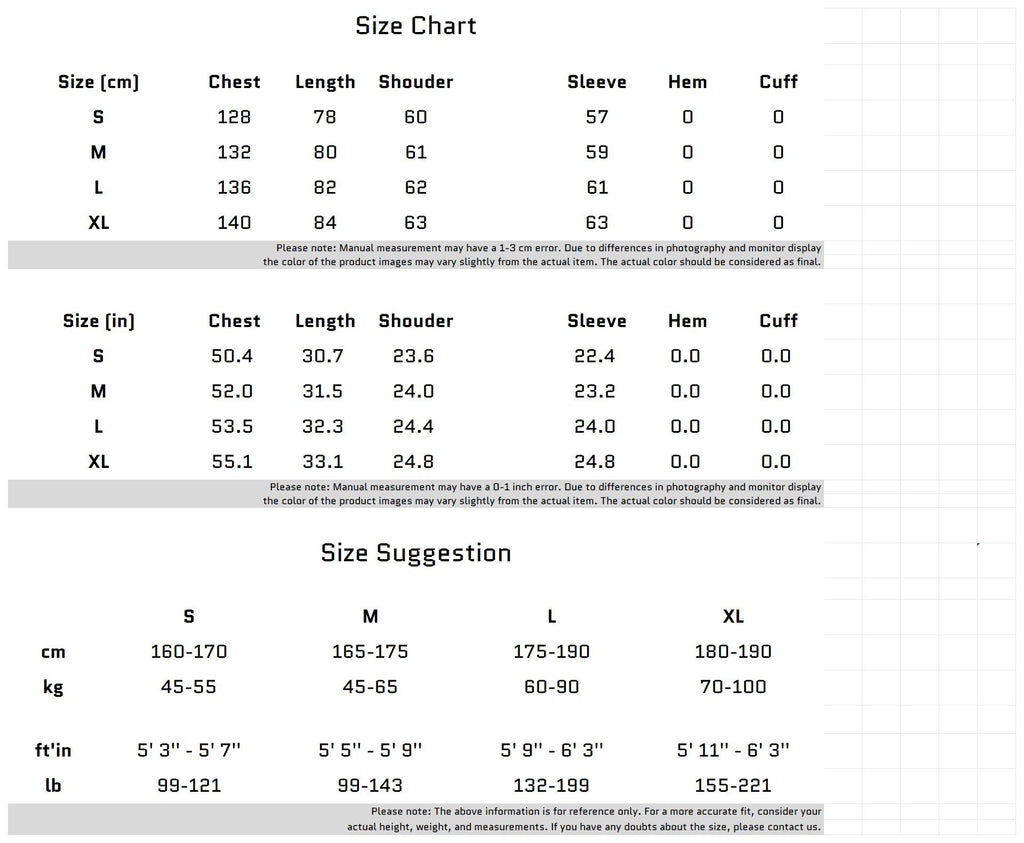 Size Chart for 편안함을 위한 분리 가능한 어깨 패드가 있는 면 셔츠