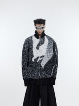 Trendy-Dragon-Year-Gradient-Knit-Sweater---Oversized-Fuzzy-Pullover-Black