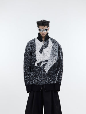 Trendy-Dragon-Year-Gradient-Knit-Sweater---Oversized-Fuzzy-Pullover-Black