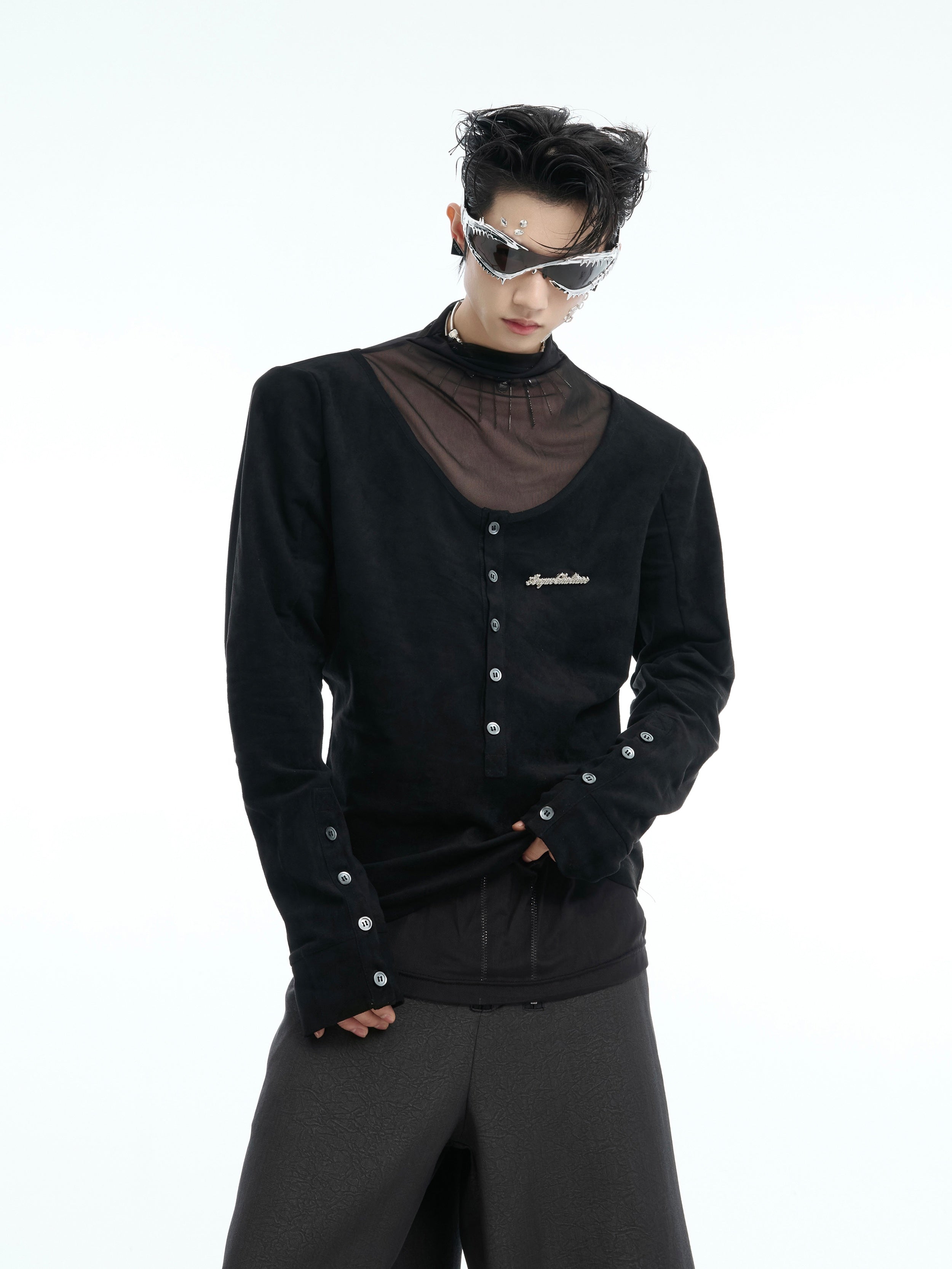 Unisex-Layered-Long-Sleeve-Tee---Button-Up-Streetwear-Top-Black-Jacket