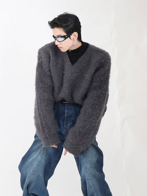 Unisex-V-Neck-Wool-Blend-Knit-Sweater---Minimalist-Streetwear-Gray-