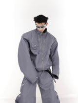 Urban-Street-Wrinkle-Detail-Windbreaker-Set---Metal-Zip-Jacket-Blue-and-Gray-Top