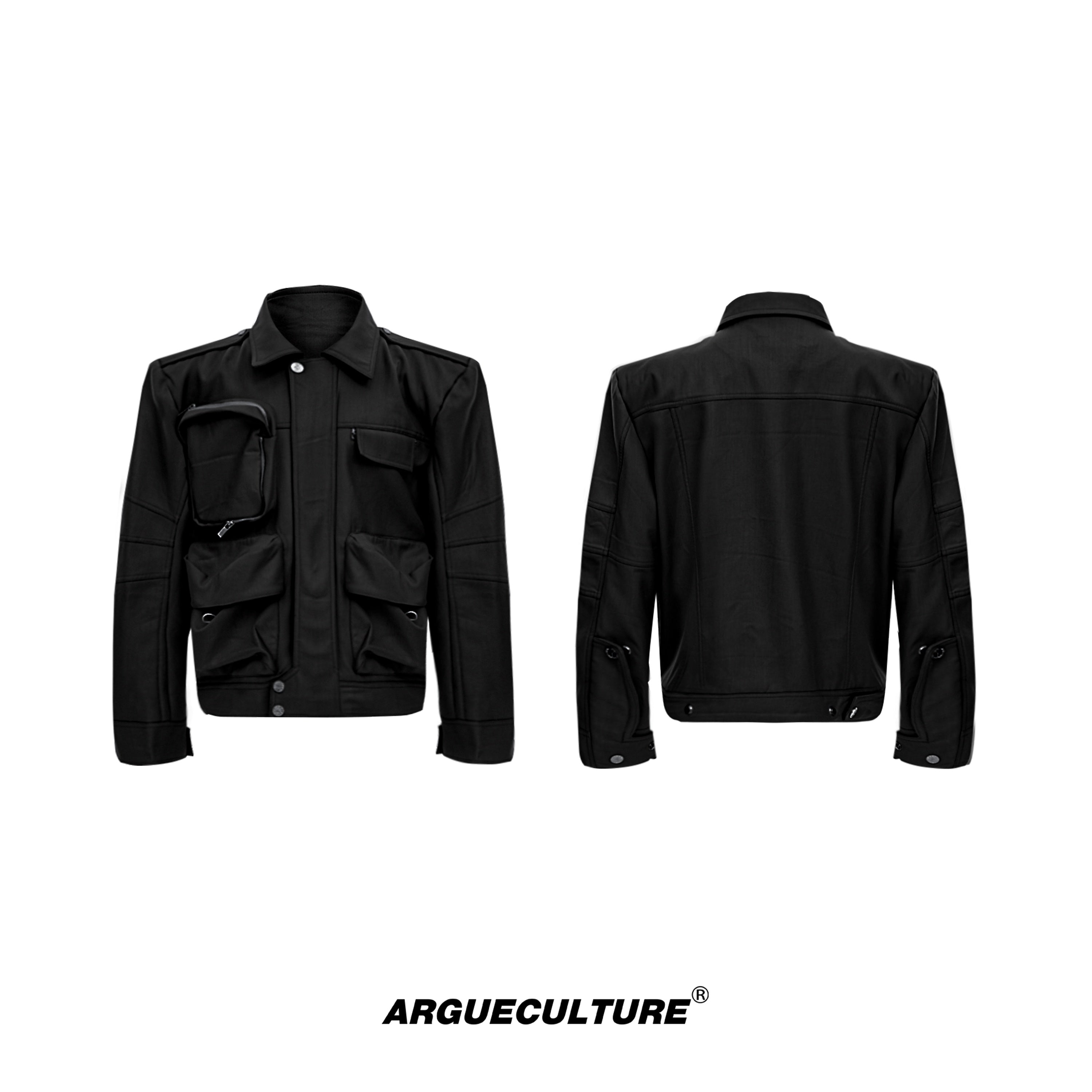 Utility-Jacket---Multi-Pocket-Techwear-Short-Coat-with-Folded-Sleeves-Black