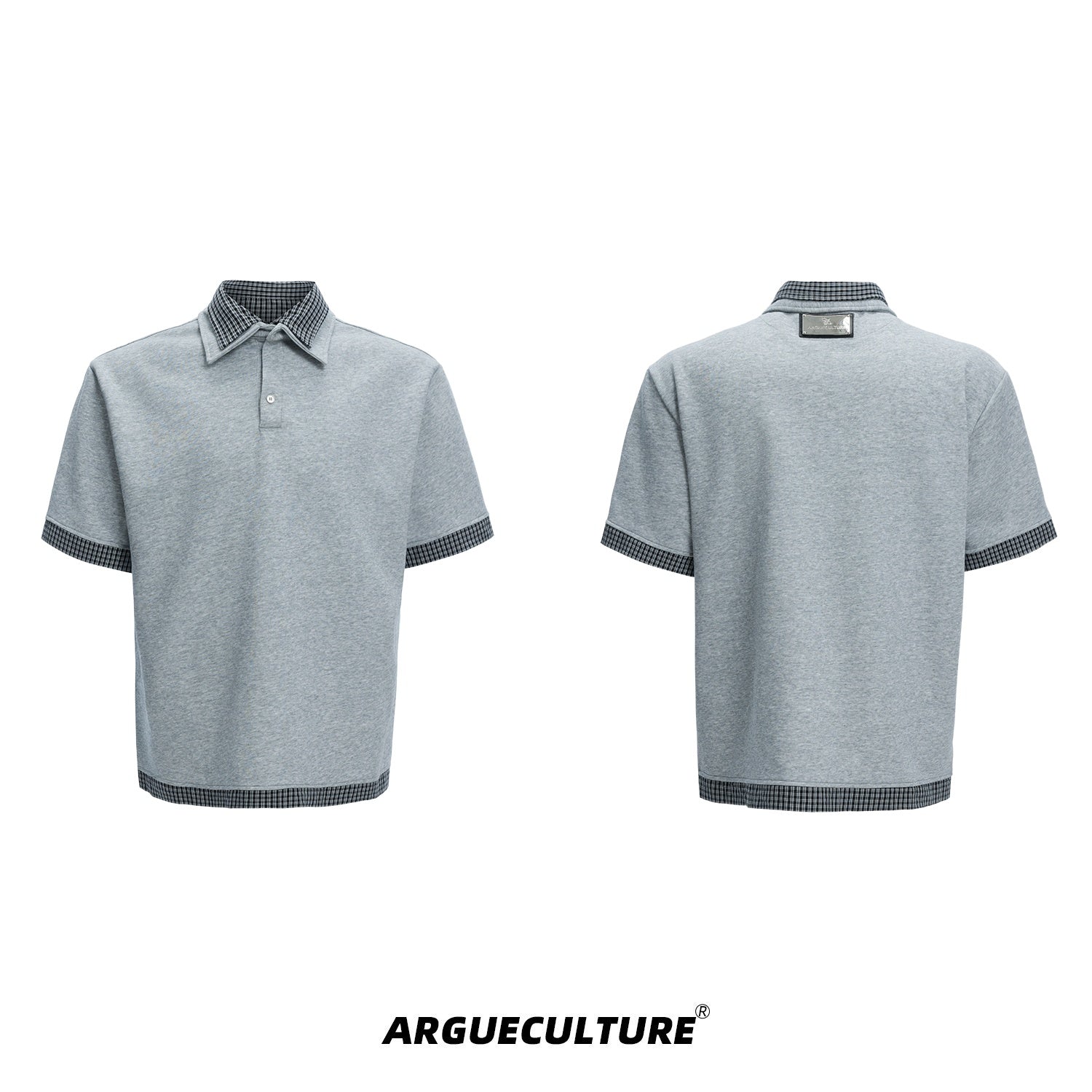 Vintage-Checkered-Polo-Tee-Summer-Streetwear-Short-Sleeve-Gray-T-shirt