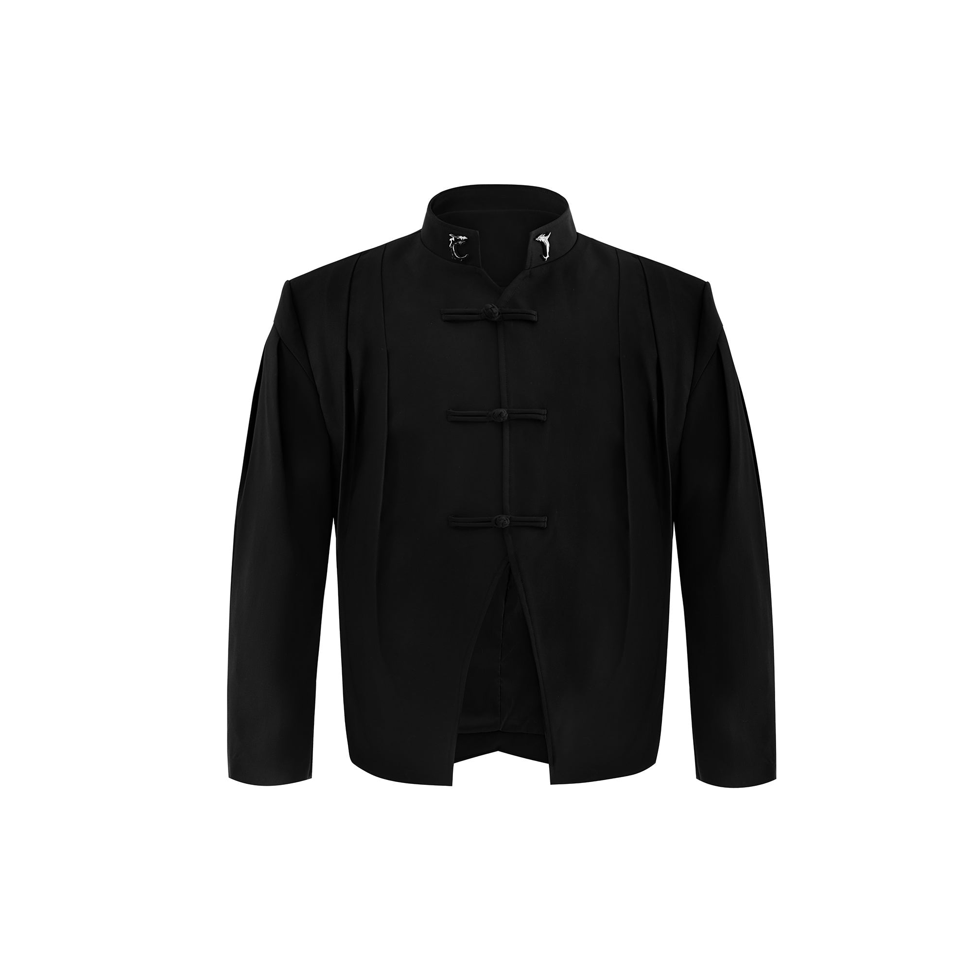 Vintage-Chinese-Inspired-Stand-Collar-Blazer-with-Button-Detail-Black