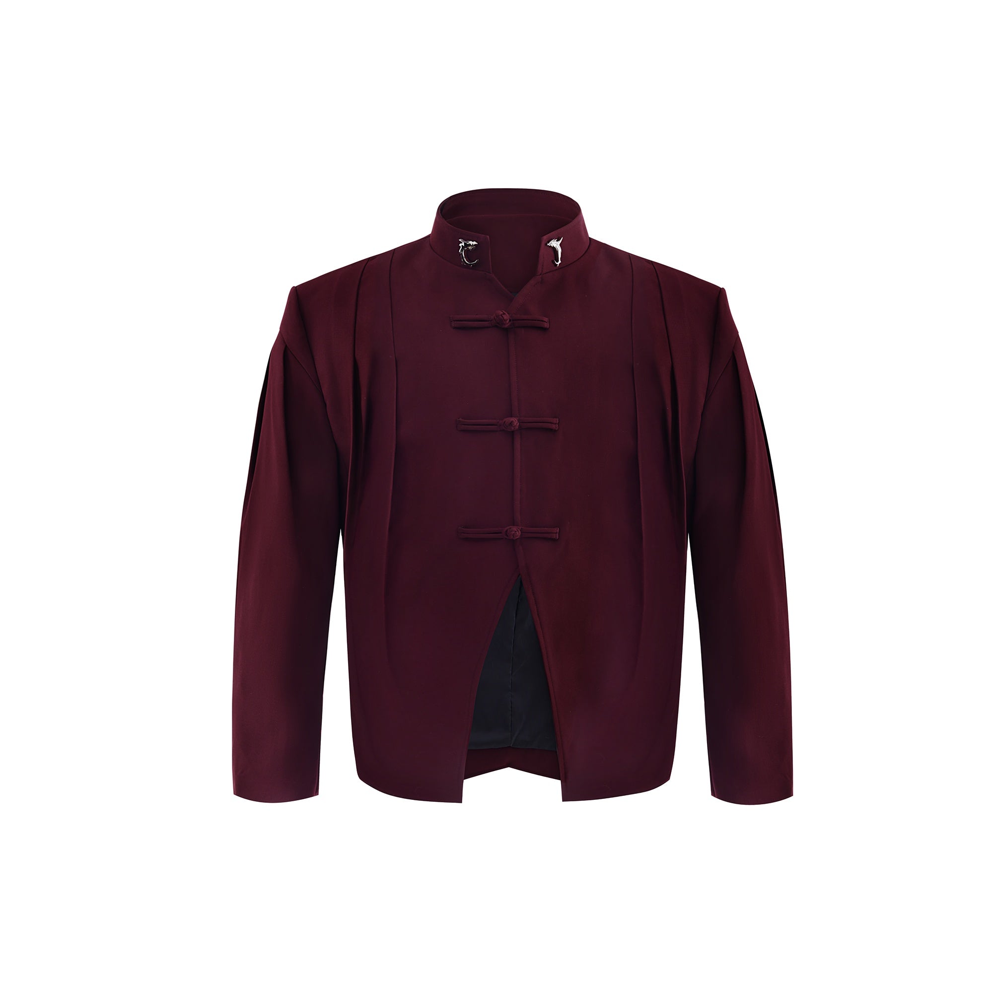 Vintage-Chinese-Inspired-Stand-Collar-Blazer-with-Button-Detail-Red