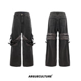 Vintage-Distressed-Bell-Bottom-Jeans---Heavyweight-Belt-Design-Gray-Bottoms
