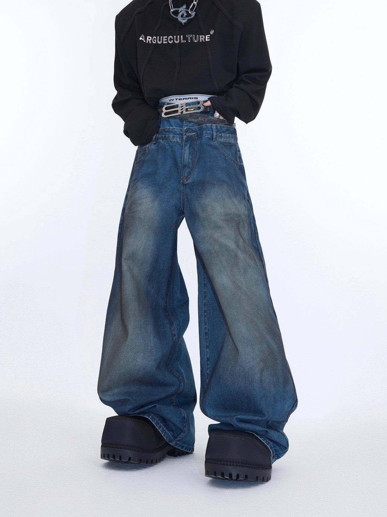 Vintage-Distressed-Denim-Set---Double-Layer-Jacket--Baggy-Pants-Blue-Pants