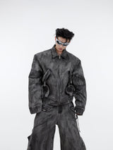 Vintage-Distressed-Denim-Set---Zip-Jacket--Cargo-Pants-Gray-Top