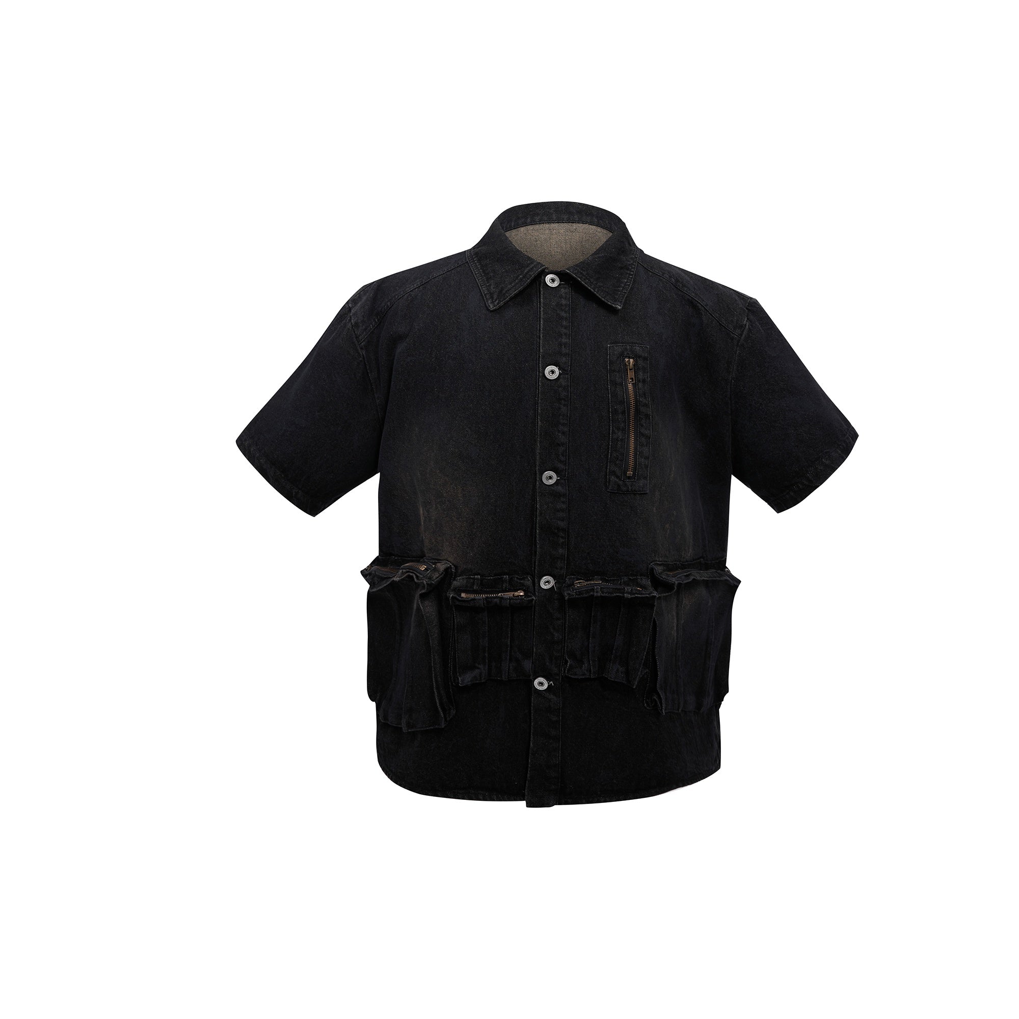 Vintage-Distressed-Denim-Shirt---Hand-Painted-Streetwear-Top-Black