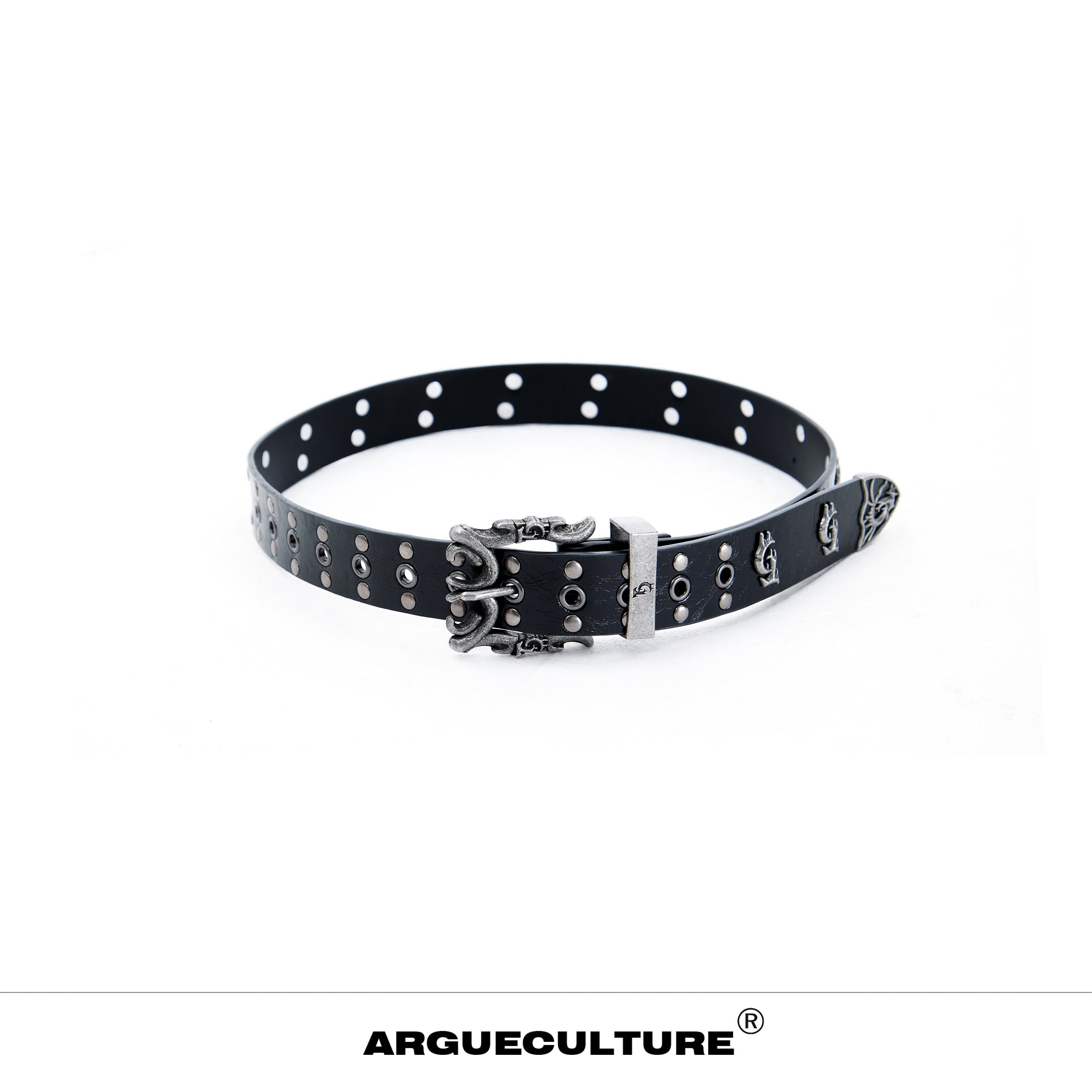 Vintage-Distressed-Metal-Logo-Punk-Belt---Heavyweight-Hip-Hop-Studded-Black
