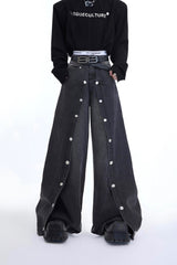 Vintage-Distressed-Straight-Leg-Jeans---Deconstructed-Metal-Detailing-Gray